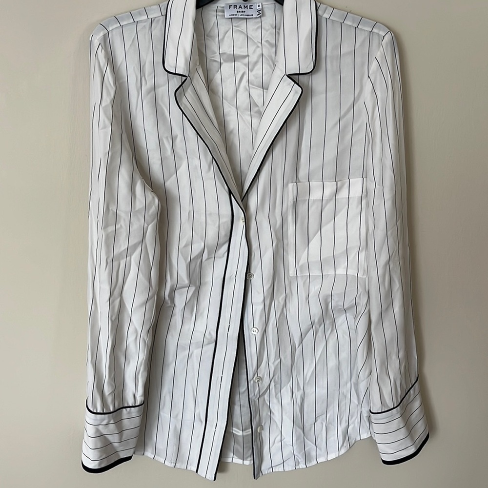 Frame white striped long sleeve shirt
